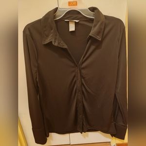 H&M large long sleeve brown blouse with minor rushing along buttons.